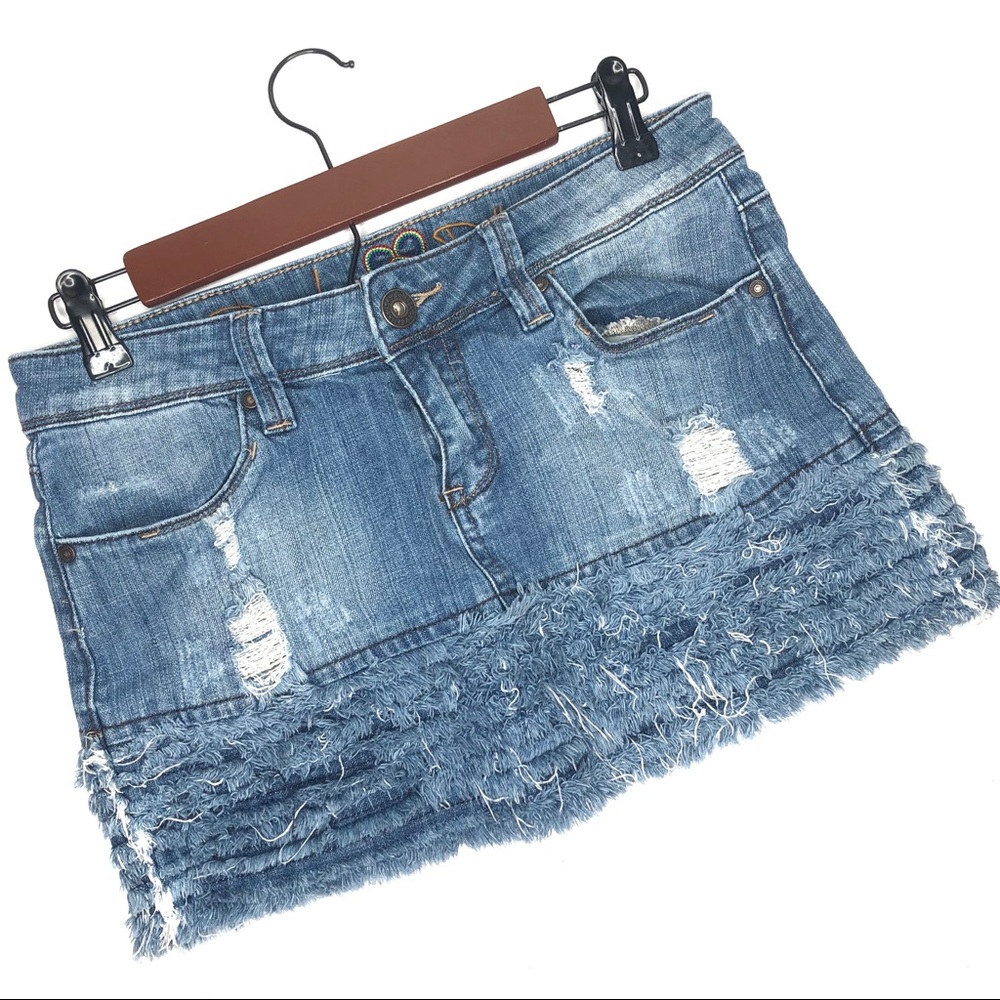Dollhouse Denim Frayed Raw Layered Hem Skirt Sz 5
